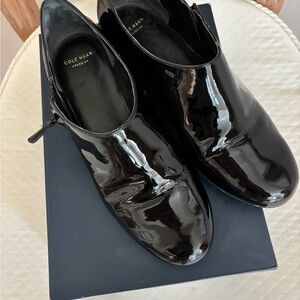 Waterproof Cole Haan Glossy Black Patent Leather Slip-On Rain Shoes